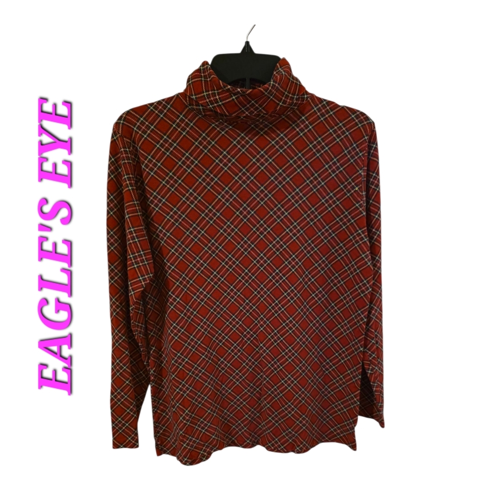 Eagle's Eye Red Plaid Pullover Turtleneck Sweater